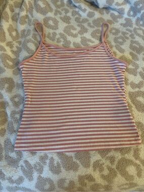 Striped Pink & White Ribbed Spaghetti-Strap Tank Top